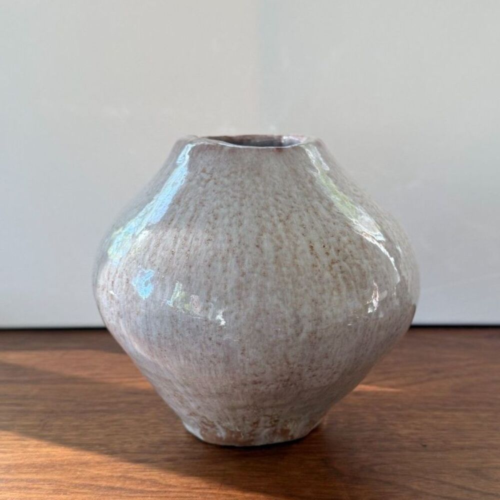 Vintage Studio Pottery Signed | Organic Modern Vase | Handmade Speckled Blush